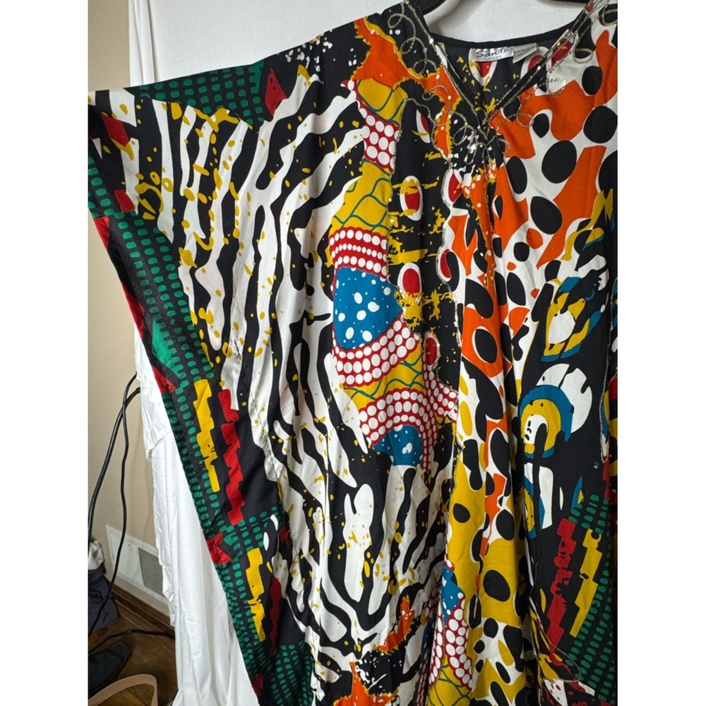 Sante Women Maxi Kaftan MuMu Resort Multi Print Sequin Cruise Maximalist Lounge - Picture 3 of 12